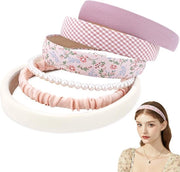 Set di fasce per capelli 6 pezzi - Fiorellini/Colori puro - Satinato/Pearlato - Moda capelli - Per donne/ragazze - Accessorio elegante - Fascia capelliera