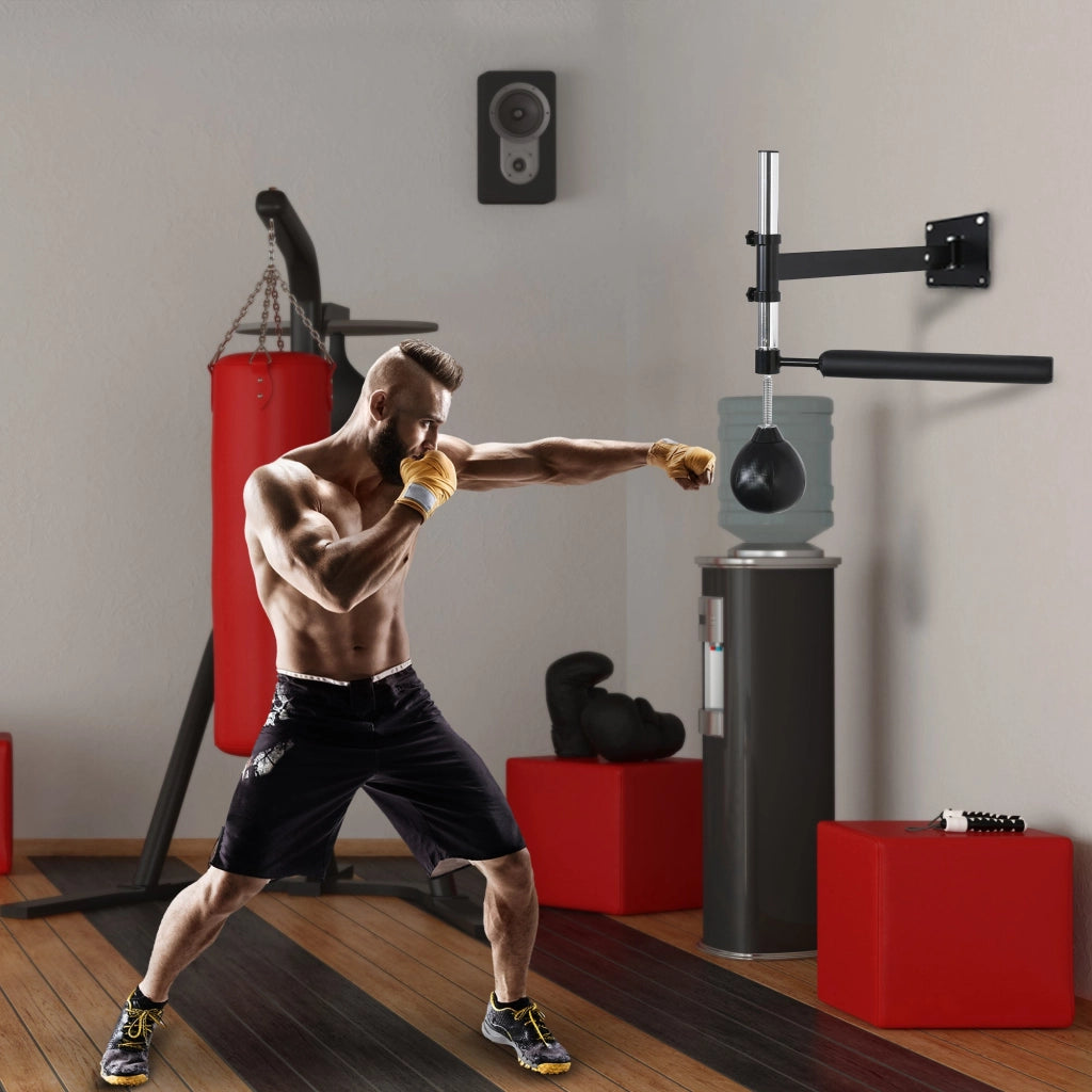 Speed Bag a Parete per Boxe e MMA ad Altezza Regolabile con Asta 79x72x20 cm in Acciaio e PU Nero