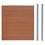 Pannello Recinzione + 2 Pali Alluminio LED Marrone Doghe PVC 185cm