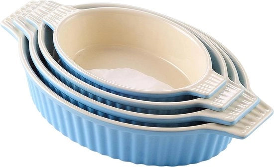 Set da Cucina per 4 Persone con Piatti da Cucina in Porcellana per Dolci e Primi Piatti, Blu, Serie Bake