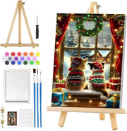 Kit di Pittura per Natale con Lenzuolo, Set di Pittura su tela con Sedia a Casetta per Decorazione di Casa, 20x30 cm, Attività Creativa per Appassionati di Arte