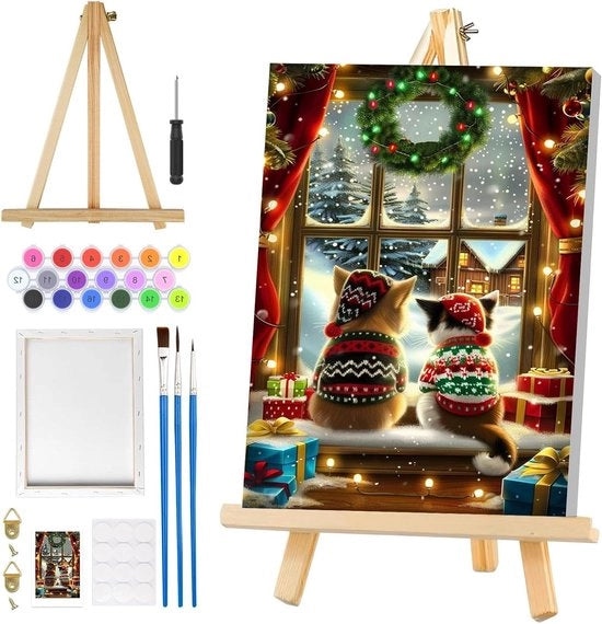 Kit di Pittura per Natale con Lenzuolo, Set di Pittura su tela con Sedia a Casetta per Decorazione di Casa, 20x30 cm, Attività Creativa per Appassionati di Arte