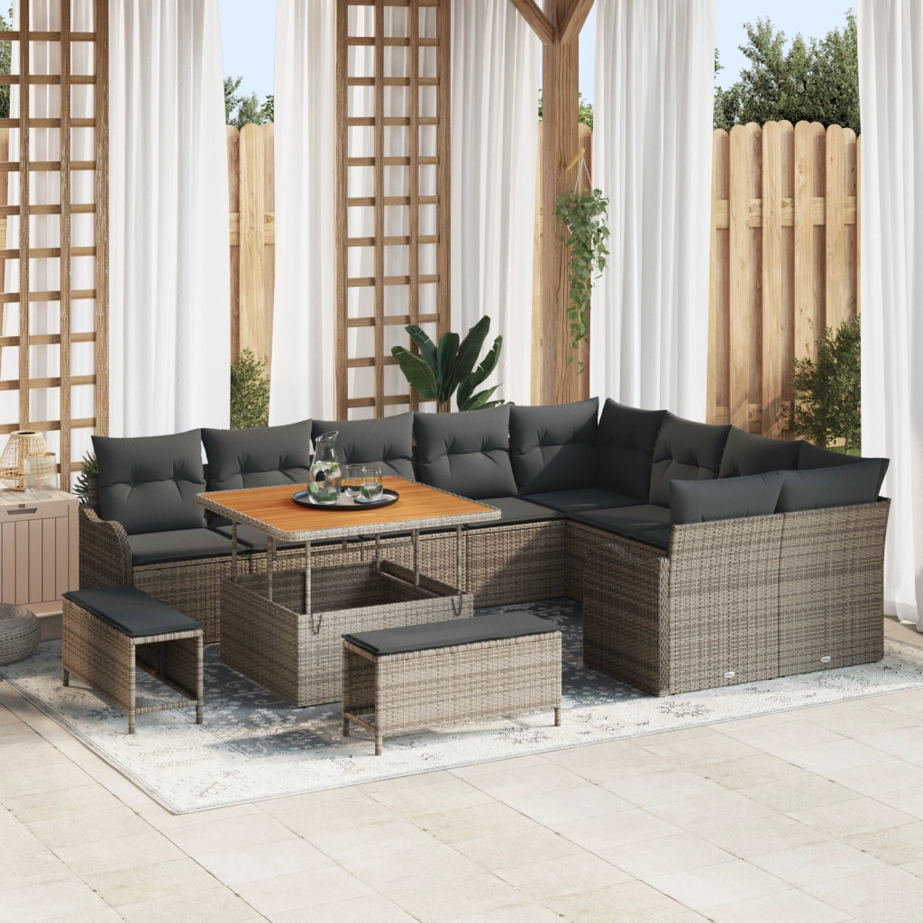 Set di divani da giardino da 12 pezzi con cuscini grigi in rattan sintetico