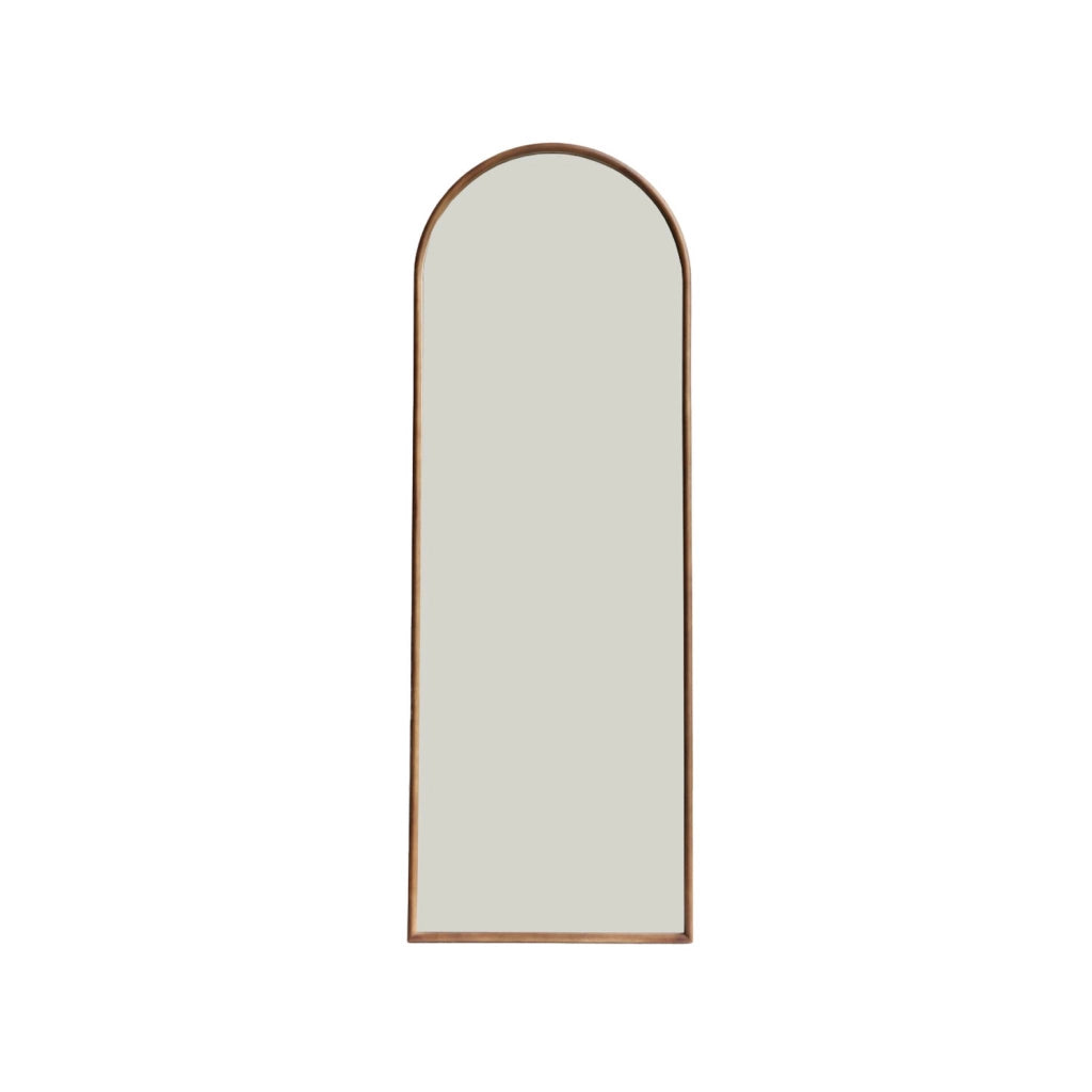 Specchio da terra ad arco in legno di hevea con base in acciaio, 170