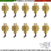 Contatto Magnetico In Ottone a Cilindro da Incasso 10 Pezzi Sensori Antifurto Reed Scambio Rileva Posizione Porta Blindata Aperta o Chiusa Campo 20 mm 5 Fili 3 C.NC.NA 2 Tamper Max 30 V 10W Prot. IP65