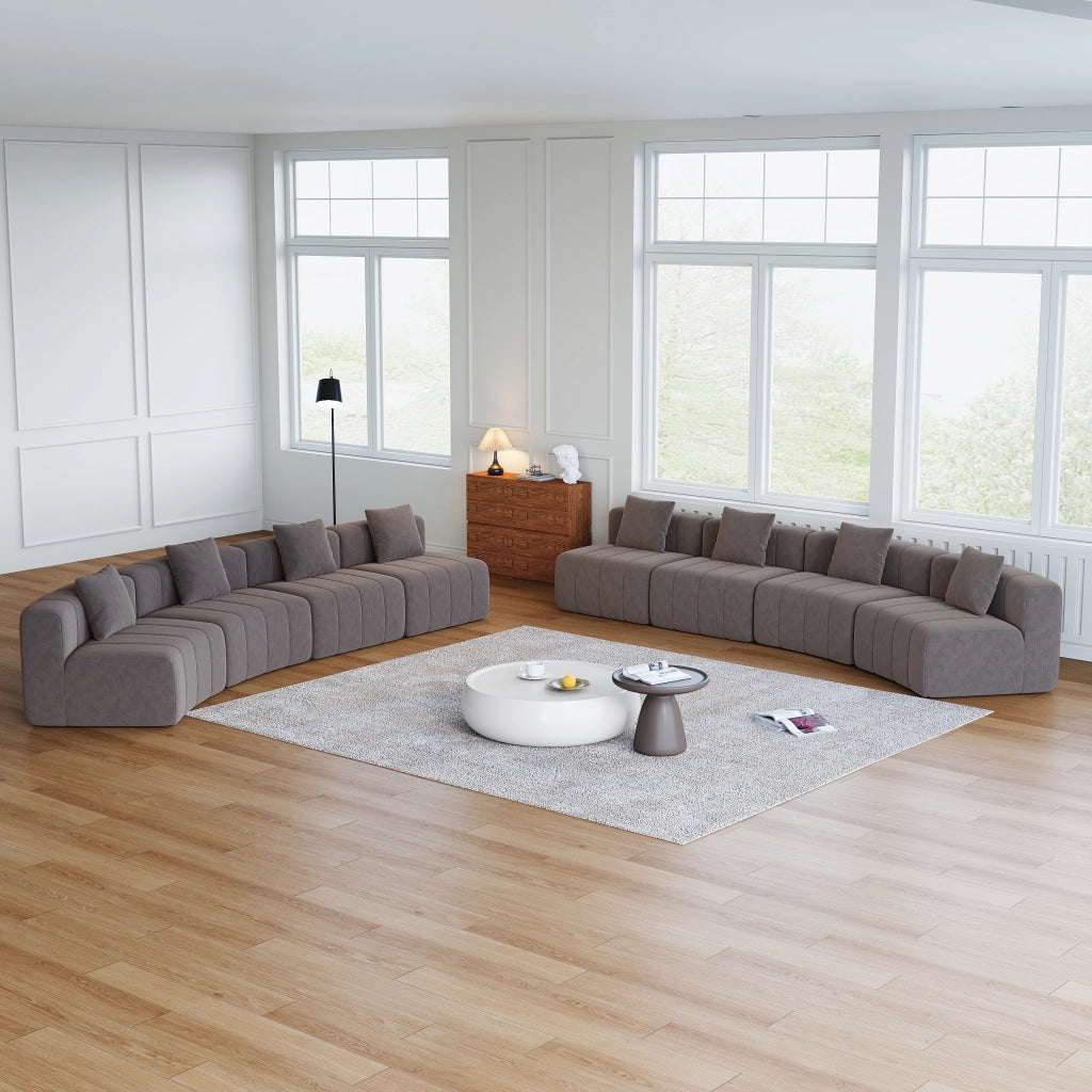 Divano modulare curvo - con 2 cuscini e design semicircolare - in ciniglia - grigio