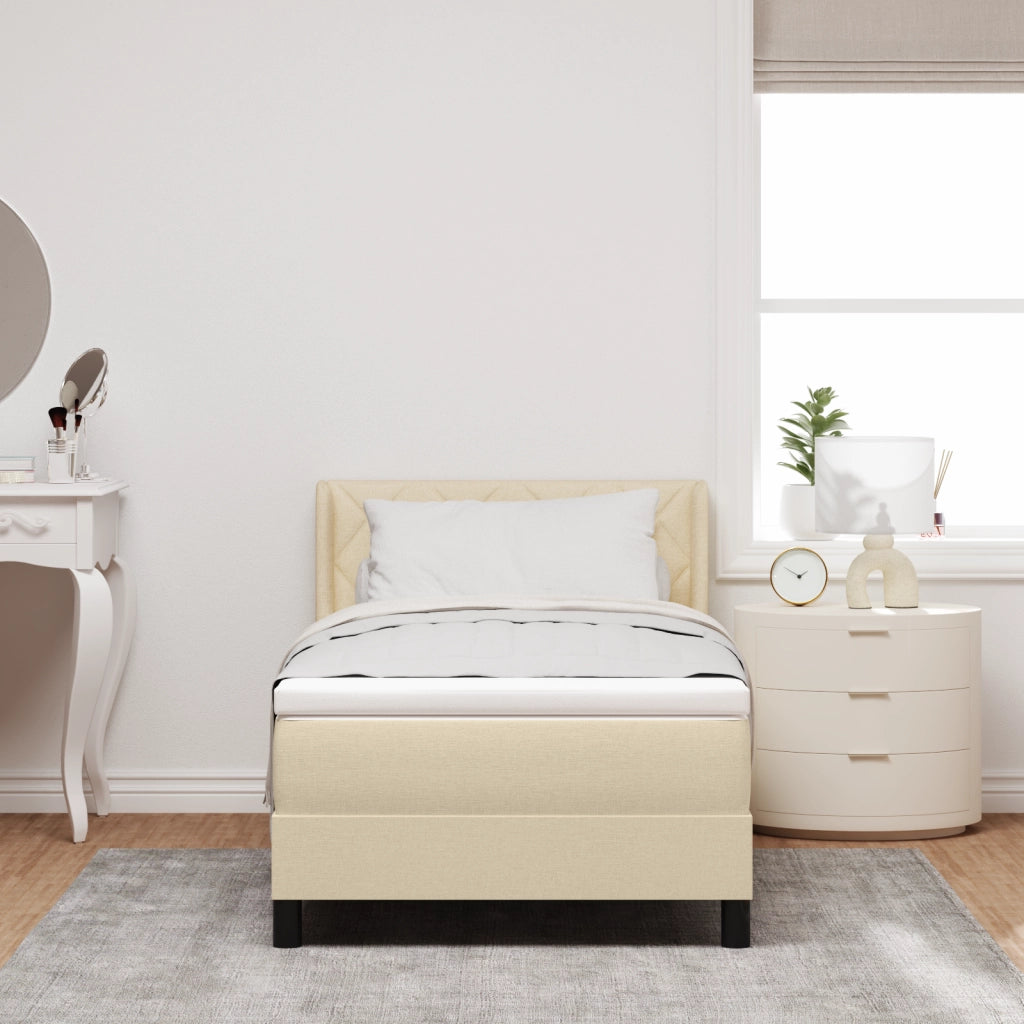 Letto con Box Spring  Panna 90x200 cm Tessuto