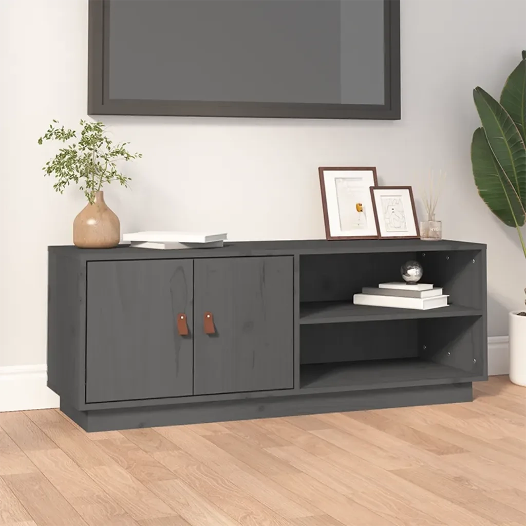 Mobile TV | Armadietto TV | Mobile Porta TV Grigio 105x34x40 cm in Legno Massello di Pino