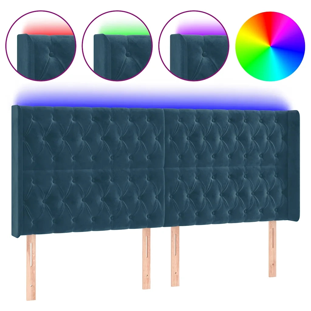 Testiera a LED Blu Scuro 183x16x118/128 cm in Velluto 3124448