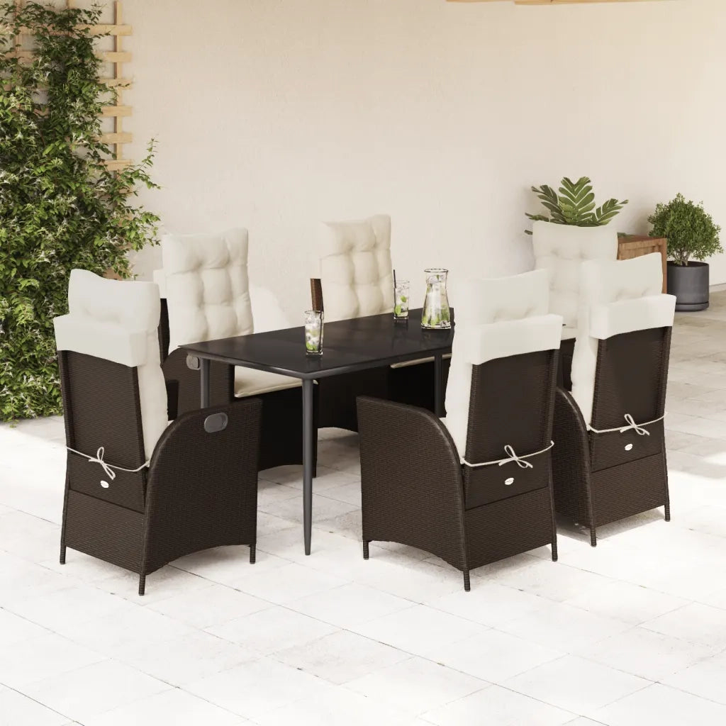 Set da Pranzo da Giardino 7pz con Cuscini in Polyrattan Marrone 3213200