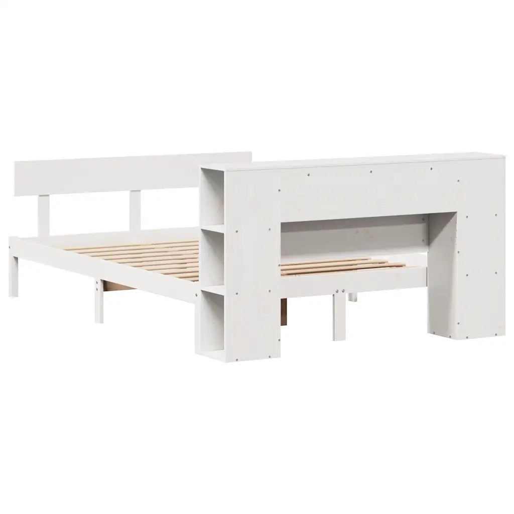 Letto Libreria senza Materasso-Struttura Letto con contenitore Bianco 150x200 cm Legno di Pino 328435