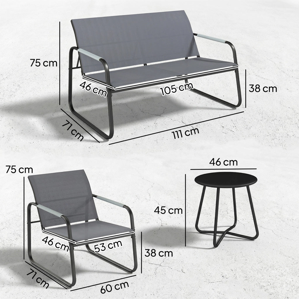 Set di mobili da giardino a 4 posti; divano a 2 posti; 2 poltrone e tavolo rotondo; treccia a corda; antiscivolo