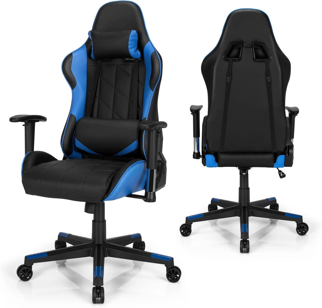 Sedia Gaming, Sedia Girevole con Regolabile Confortevole Supporto Poggiatesta e Lombare, Sedia Computer Comodo Materiale in Cotone di Alta Qualità, Carico di 150 kg, 3 Colori (blu)