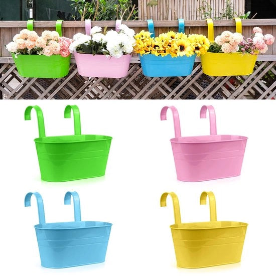 Pannelli fiorali in acciaio con grappolo rimovibile, vasi da giardino, piante per balcone, decorazione per muro, set da 4, dimensione L