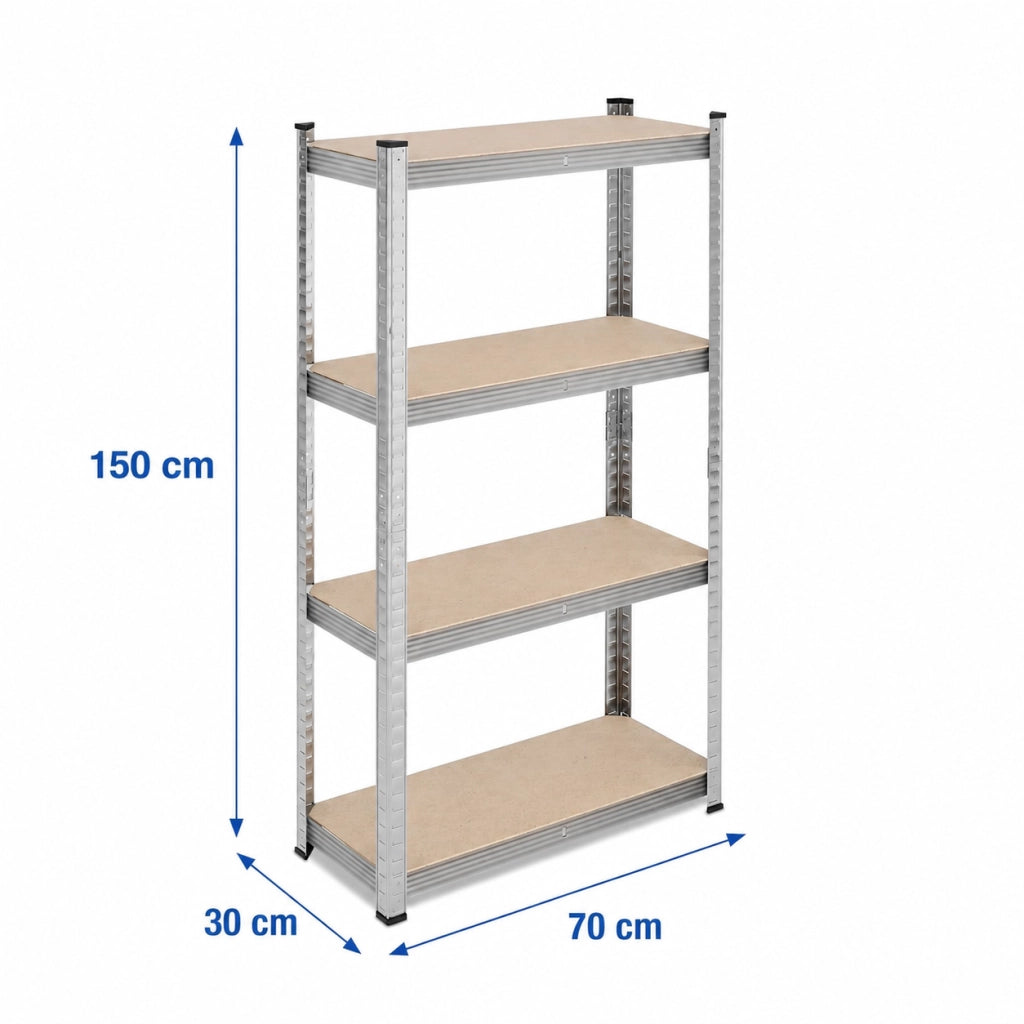 Scaffale Metallico 4 Ripiani in MDF 30x70x150 cm – Scaffalatura ad Incastro Senza Viti – Per Garage, Magazzino, Cantina e Deposito
