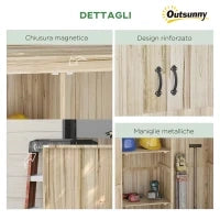 Casetta da Giardino in Legno di Abete con 2 Porte e Ripiani, 120x57x183cm, Naturale