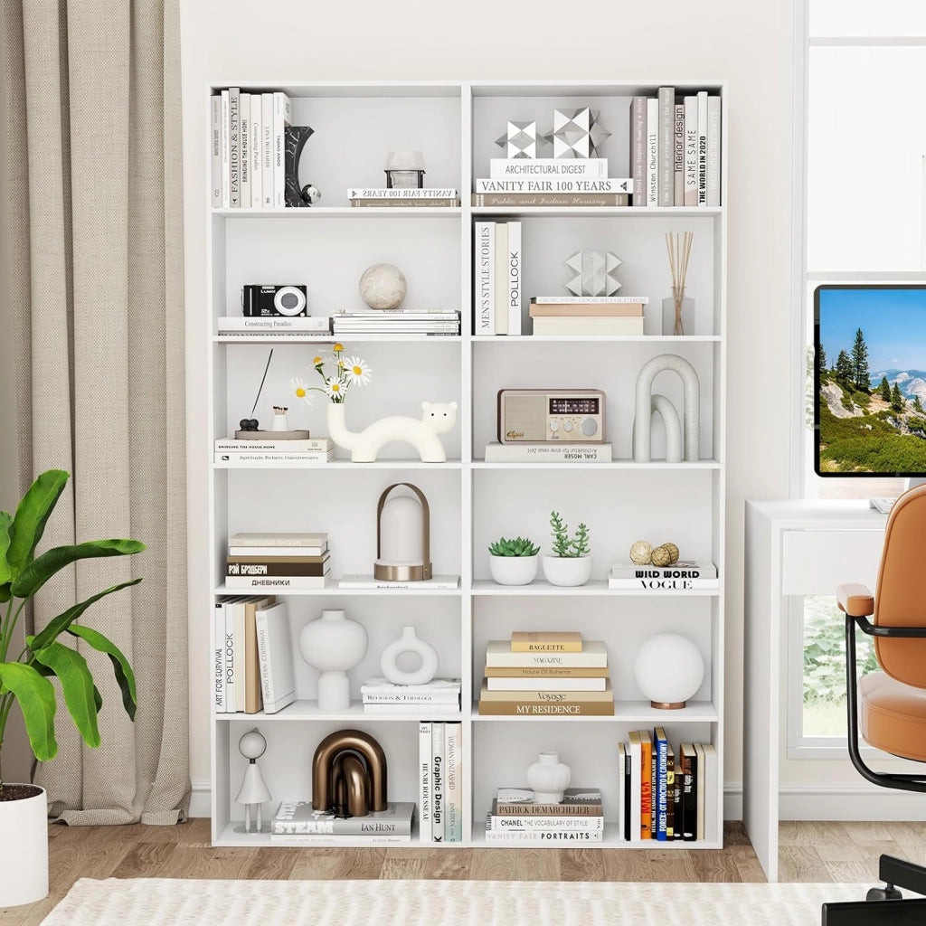 Libreria a 6 Livelli, Mobile Contenitore Aperto con 2 Kit Anti-Ribaltamento, Piedini Antiscivolo, Scaffale Moderno per Soggiorno, Camera da Letto e Ufficio, 660 x 23,5 x 178 cm (Bianco)