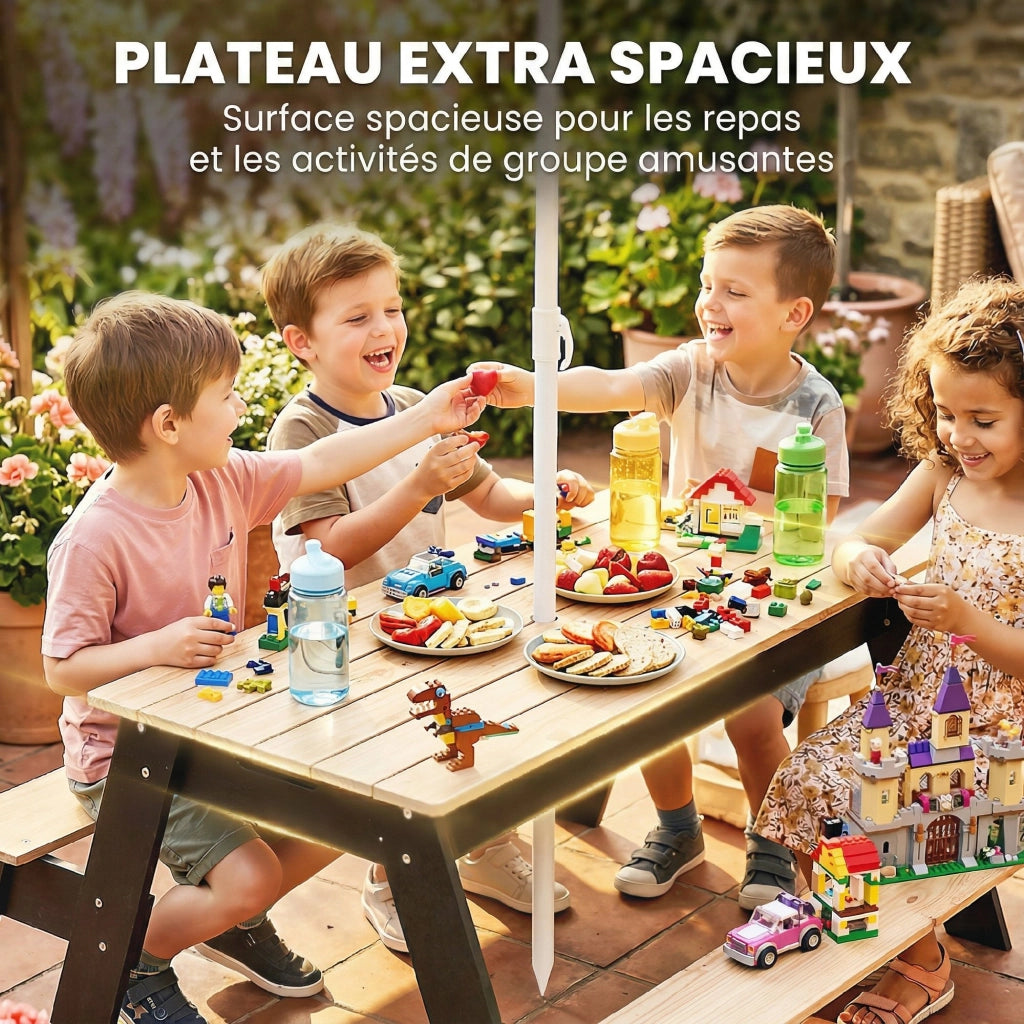 Set da Giardino per Bambini con Parasole e 2 Panche ¨C Zephmum ¨C Legno Naturale 3-6 Anni