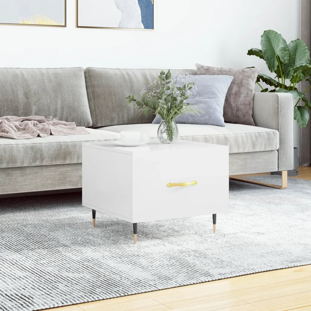Tavolino da Salotto-Tavolino da soggiorno-Tavolo Bianco Lucido 50x50x40 cm Legno Multistrato 427477