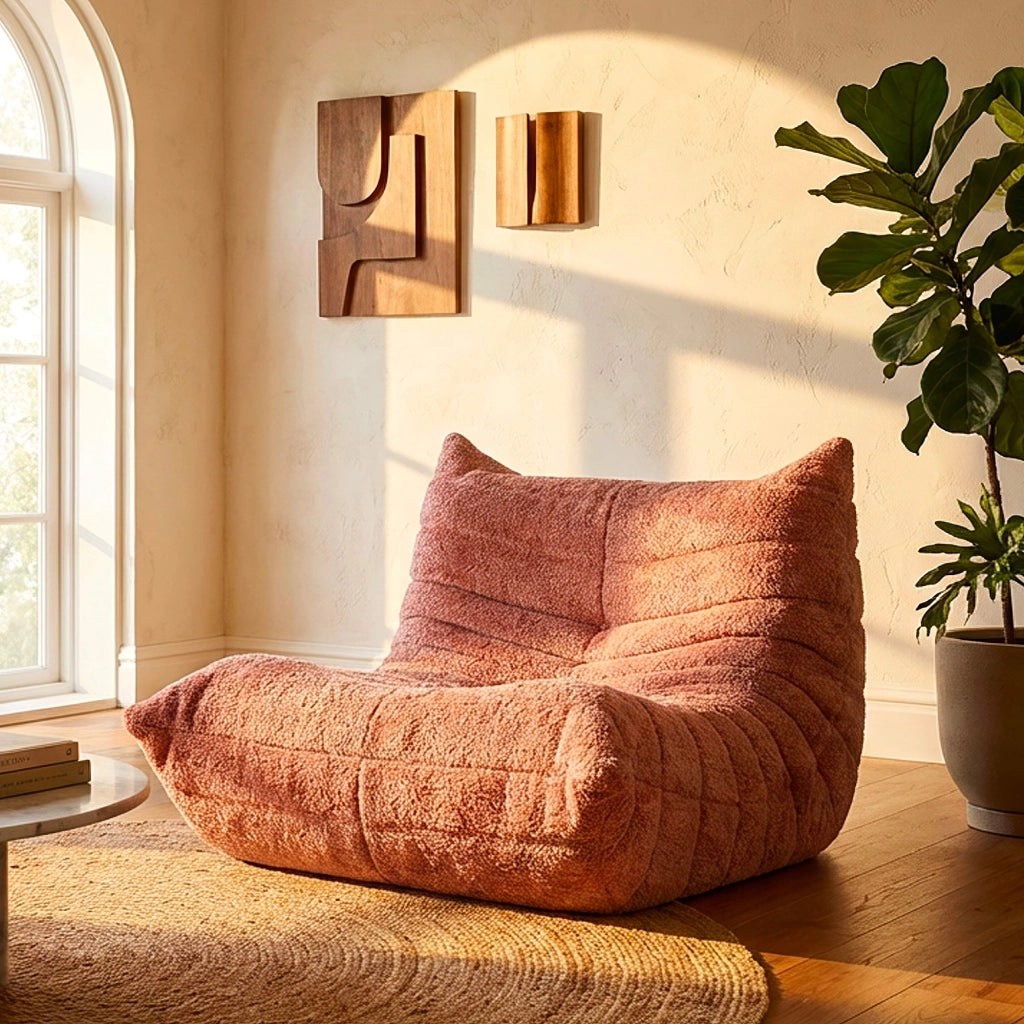 Poltroncina Battam, Poltrona Rivestimento in Tessuto Bouclè, 27x27x108h cm Rosa