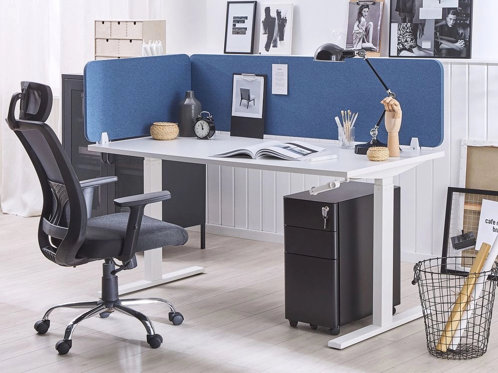 Pannello Divisorio Blu Fonoassorbente 120 x 40 cm in Plastica PET per Scrivania