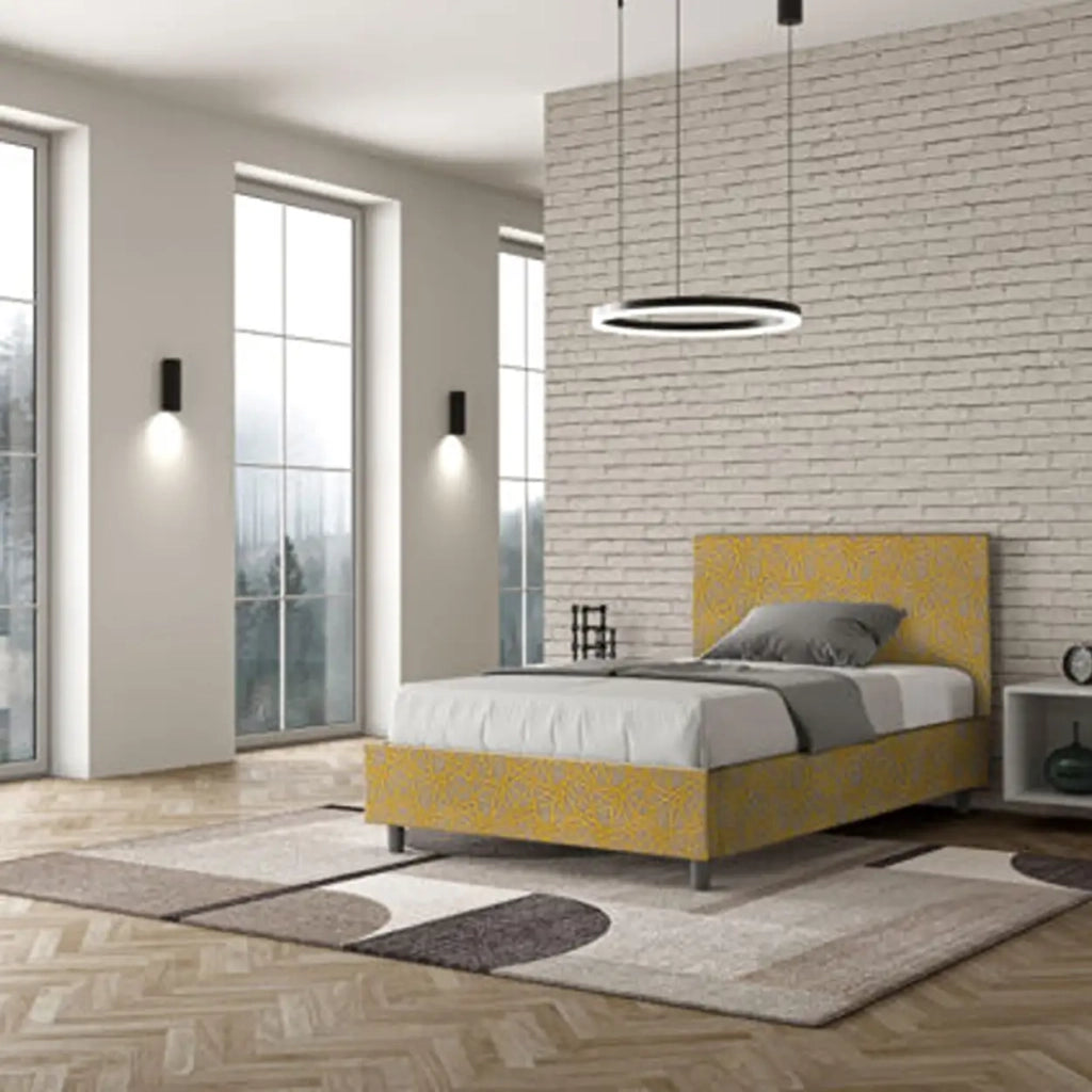 Letto una piazza e mezza senza rete imbottito 120x190 tessuto Era 6 giallo Adele