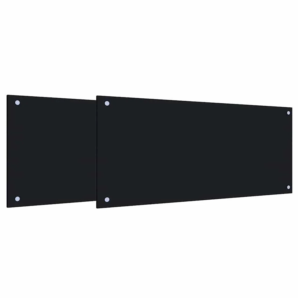 Set di 2 paraschizzi moderni per cucina 90 x 40 cm resistenti al calore design elegante vetro temperato nero 02_0056229