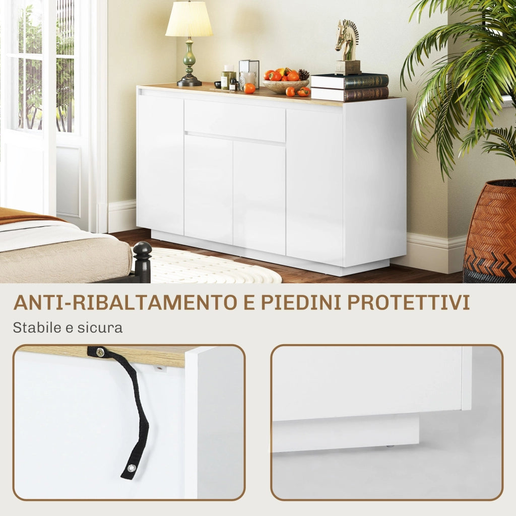 Credenza con 1 Cassetto e 3 Armadietti 140x40x75 cm Bianco