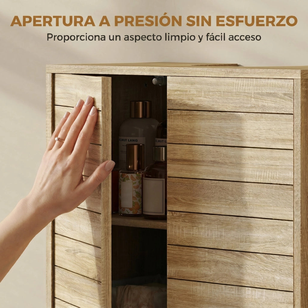 Mobile Bagno Sottolavabo con Ante a Listelli e Ripiano Regolabile ¨C Zephmum ¨C Bianco 60x30x