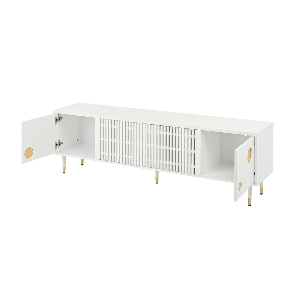 Mobile TV con Ante in Legno Massello e Decoro Oro ¨C Xylo ¨C Bianco