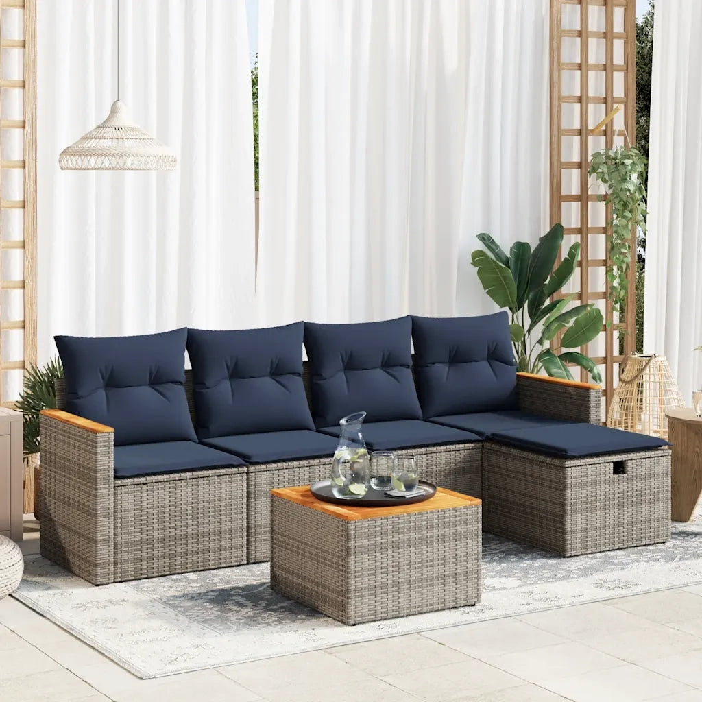 Set Divano da Giardino 6 pz con Cuscini Grigio in Polyrattan