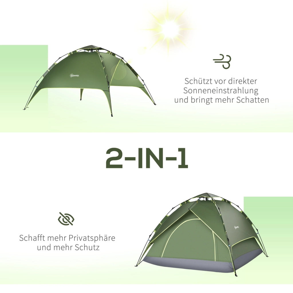 Tenda da campeggio 3 posti Quick-Up 4 stagioni verde scuro