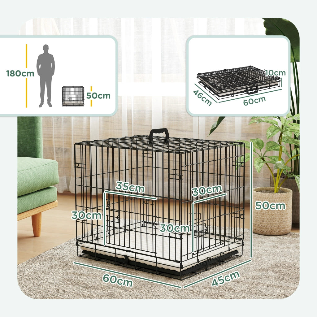 Gabbia per Cani Pieghevole con Cuscini Grigio e Nero ¨C zephmum ¨C 60x45x50 cm