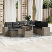 Set Divano da Giardino 9pz con Cuscini Grigio Chiaro Polyrattan