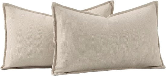 Cuscini di frange in chenille tessuto - Decorativi e soffici - Set da 2 - Beige - 30x50 cm