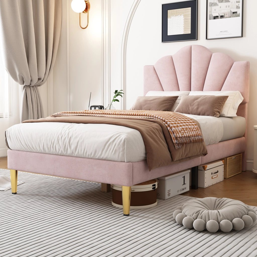 LETTO imbottito 90x200 cm in velluto rosa con testiera regolabile