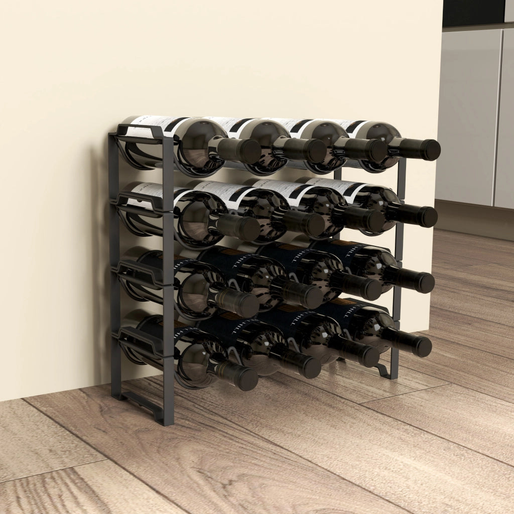 Portabottiglie a 4 livelli in metallo ¨C zephmum ¨C nero, 42.5x16.5x41 cm