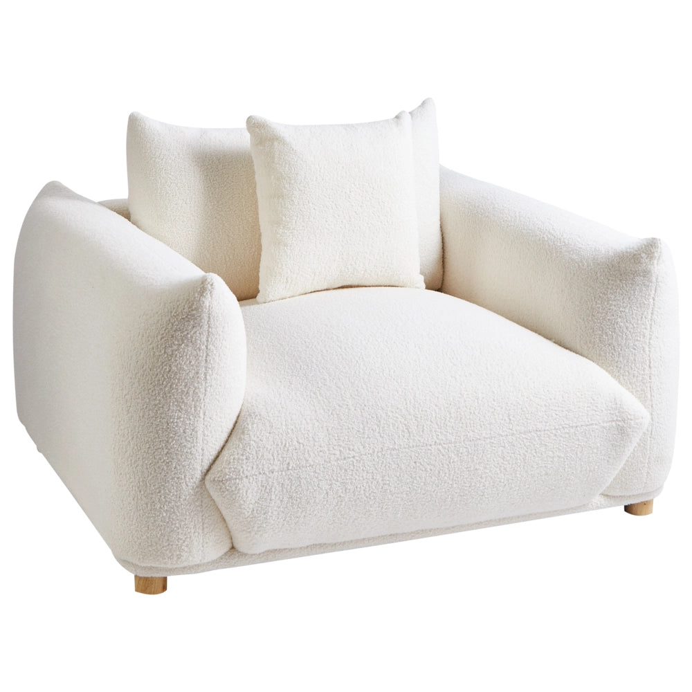Poltrona Tessuto bouclè bianco sporco Gambe di legno morbide Stile moderno arredamento scandinavo