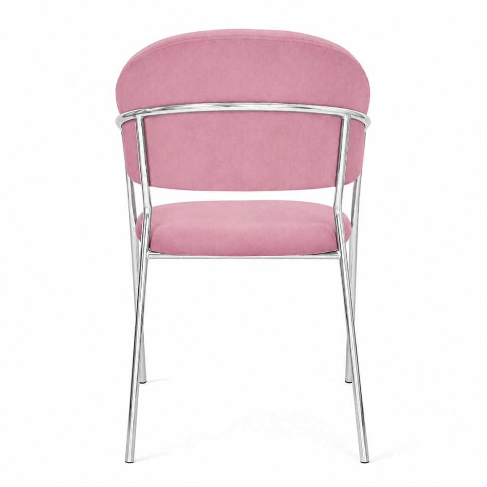 Sedie da pranzo set da 2 Aurelia in velluto rosa con gambe in ferro cromato