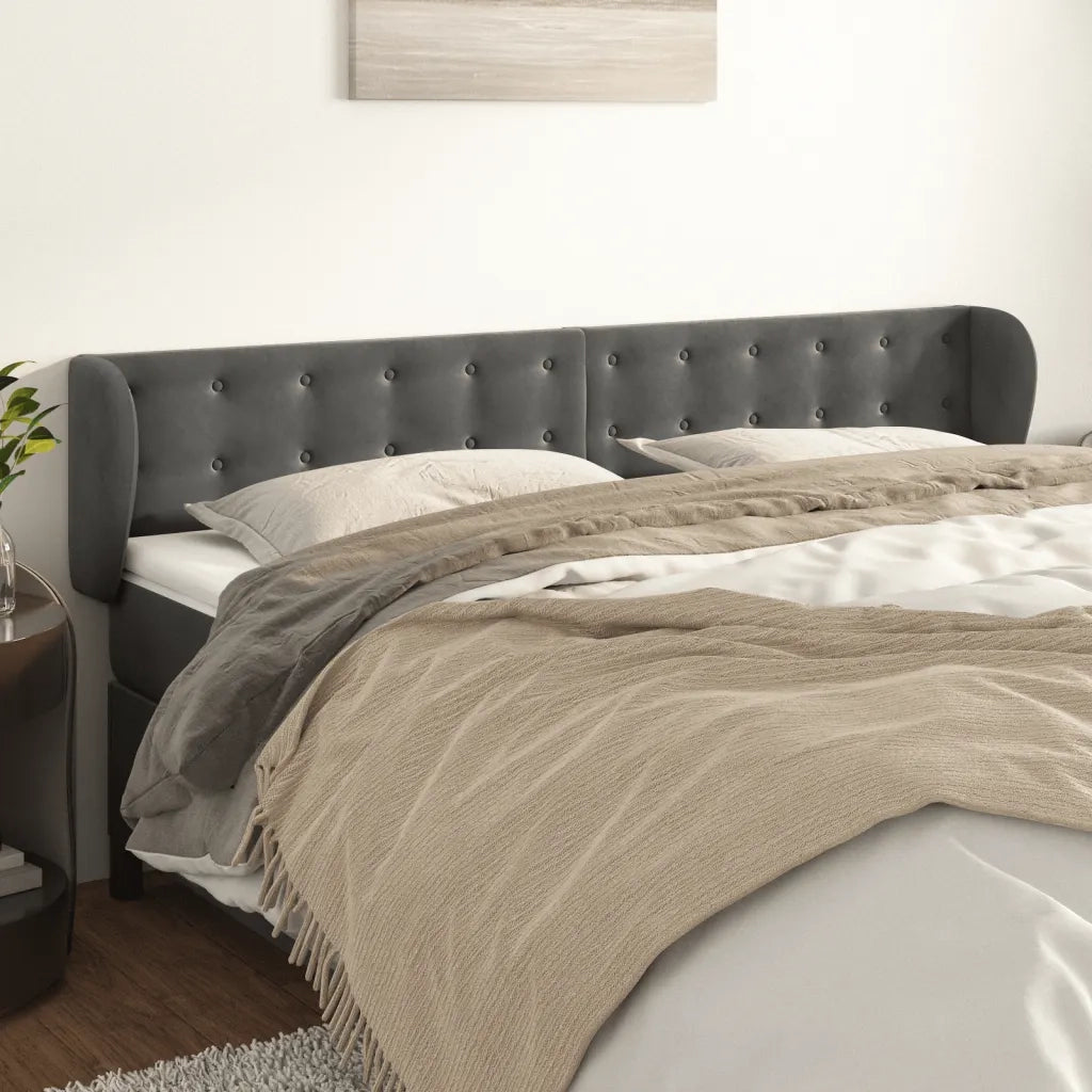 Testiera | Testata ad Orecchio Grigio Scuro 163x23x78/88 cm in Velluto