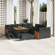Set Divano da Giardino con cuscino 17 pcs Nero polyrattan