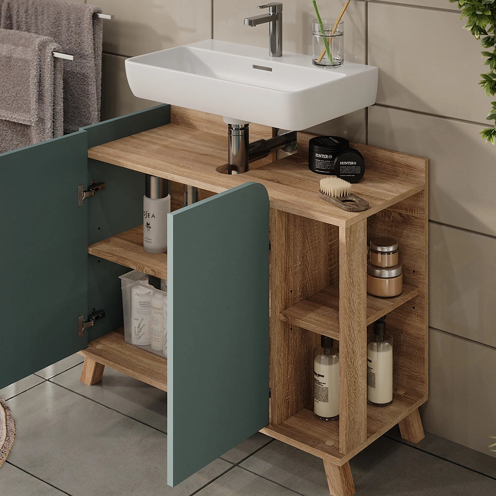 Vicco Set di mobili da bagno Sonoma/blu 3 parti