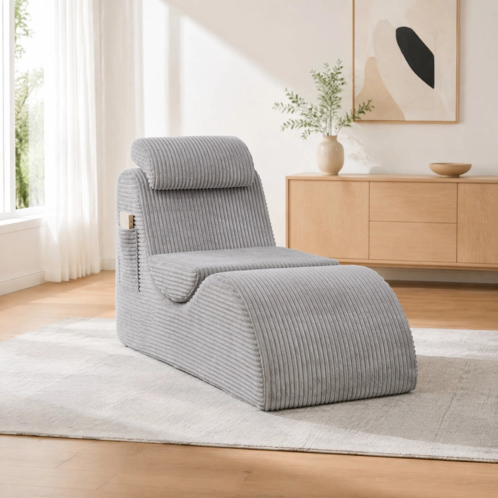 POLTRONA Singola Ergonomica 160x66x90 cm Velluto a coste Grigio Chiaro