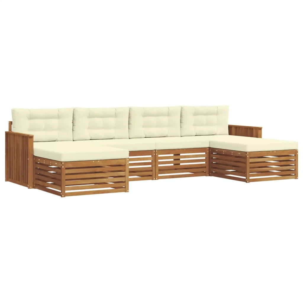 Set divani 6 pcs Naturale e Crema Legno di Acacia Massello 3373895