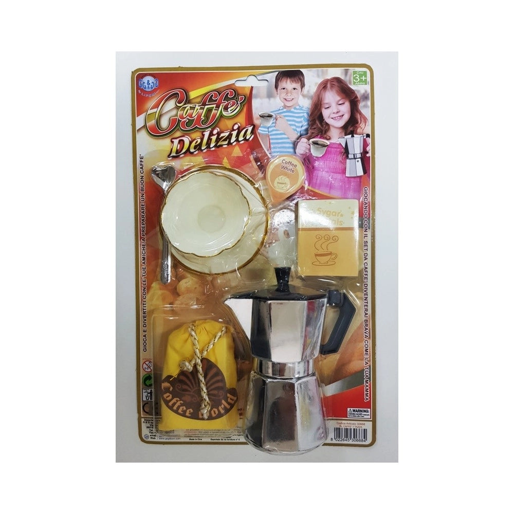 Trade Shop - Moka Caffettiera Tazza Con Piatto Cucchiaio Caffe' Zucchero Latte Gioco Bambine -