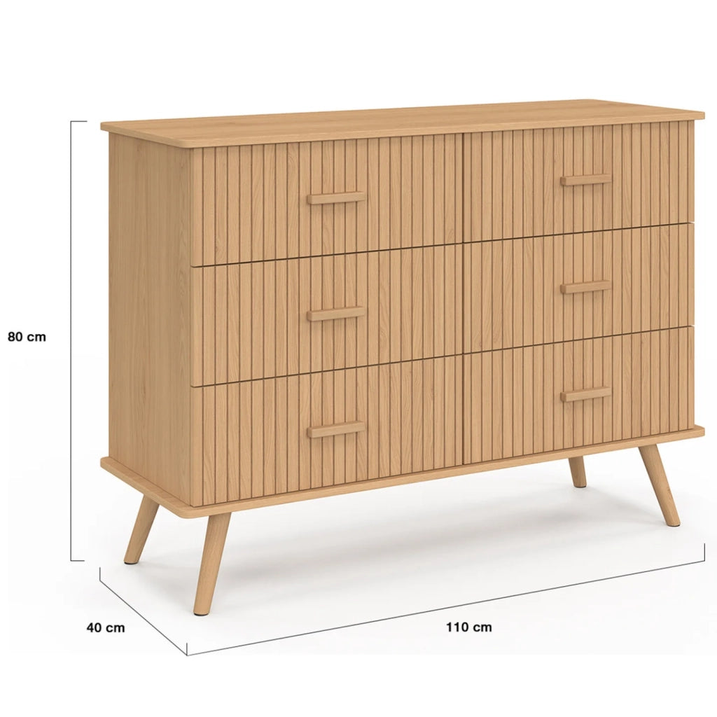 IDMarket - JULIETTE Cassettone a 6 cassetti da 110 cm con doghe in legno color rovere