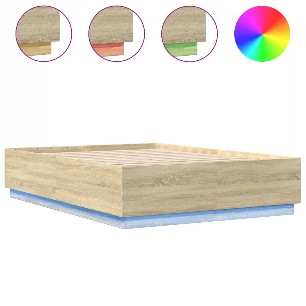 Giroletto Luci LED-Struttura Letto con LED Rovere Sonoma 160x200 cm Legno Multistrato 938270