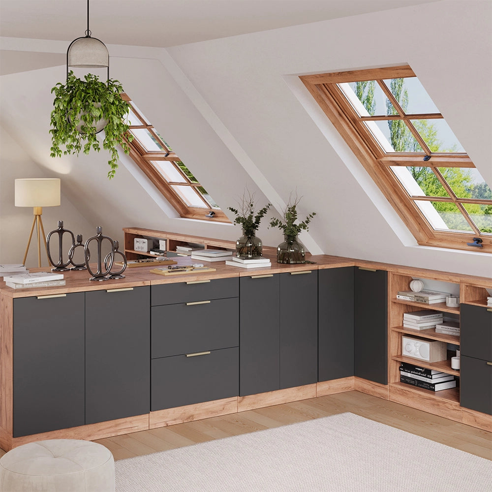 Mobile per mansarda Rion Antracite-oro/Rovere dorato 60 x 83.8 cm senza inclinazione con 2 ante Vicco