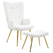 Poltrona con pouf ¨C Zephmum ¨C Bianco, Sherpa, metallo dorato