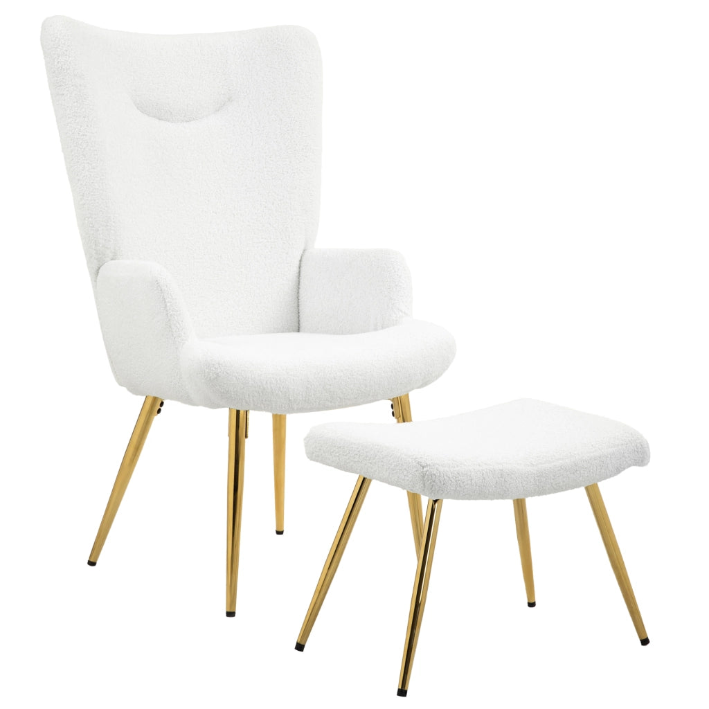 Poltrona con pouf ¨C Zephmum ¨C Bianco, Sherpa, metallo dorato